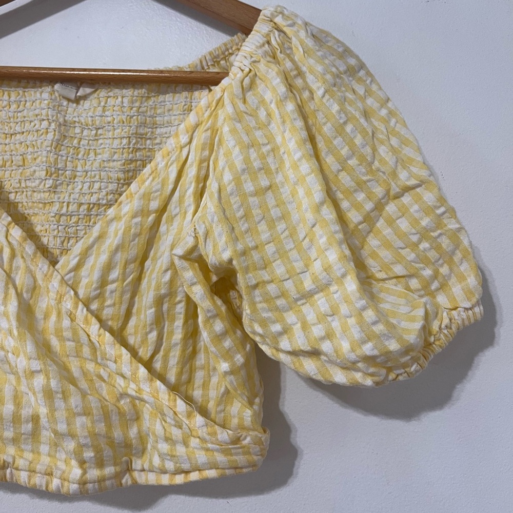 Sim & Sam Gingham Puff Sleeve Smocked Top Large Cropped picnic - Picture 6 of 6